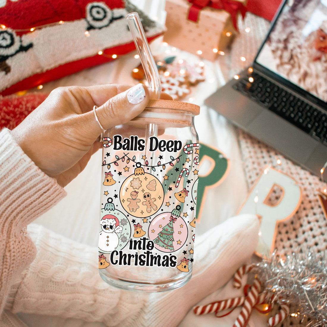 Balls Deep 17oz Christmas Mug Funny Holiday Cup With Ornament Design Humorous Seasonal Drinkware BandsCo Straps