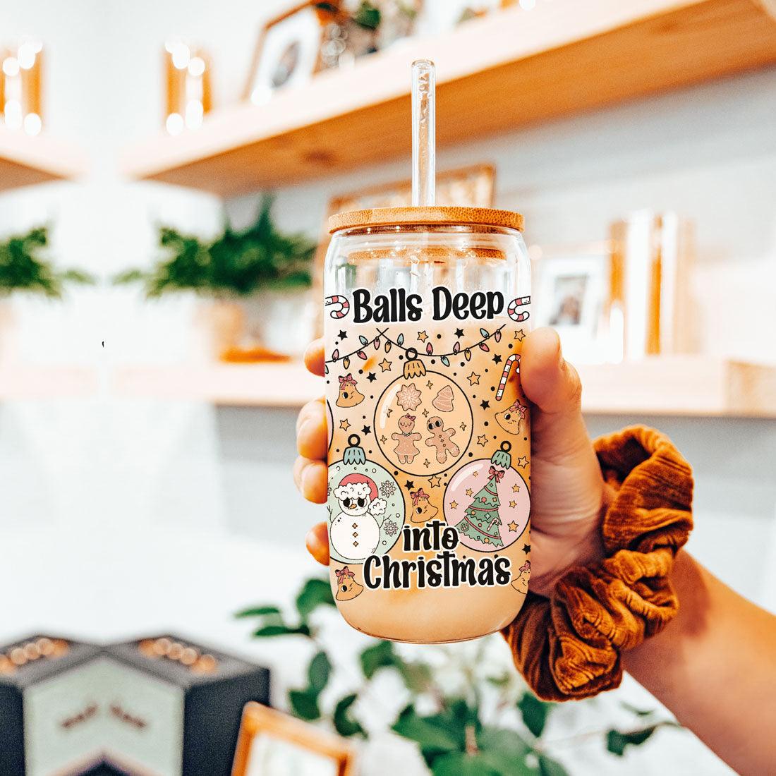 Balls Deep 17oz Christmas Mug Funny Holiday Cup With Ornament Design Humorous Seasonal Drinkware BandsCo Straps