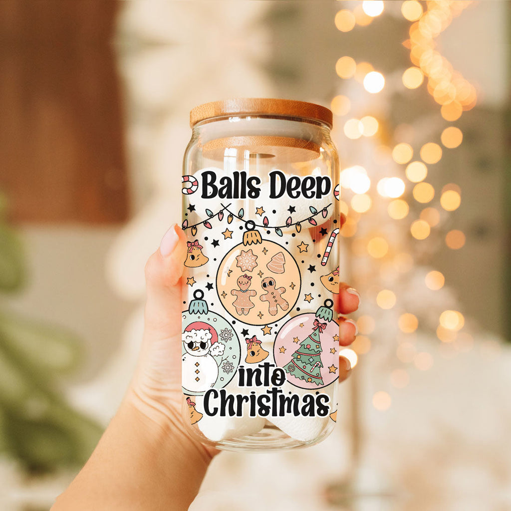 Balls Deep 17oz Christmas Mug Funny Holiday Cup With Ornament Design Humorous Seasonal Drinkware BandsCo Straps
