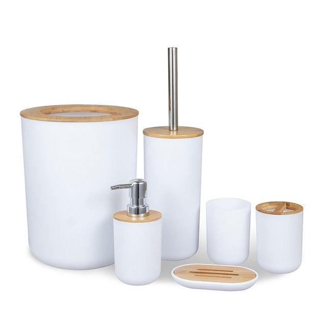 Bamboo Bathroom Accessories Set Plastic Bathroom Kit Soap Dispenser Toothbrush Cup Soap Dish Toilet Brush Holder Trash Can Bathroom Accessories Toothbrush Holder Toothbrush Cup Soap Dispenser Soap Dish Toilet Brush Holder Trash Can For Home Apartment Stevvex
