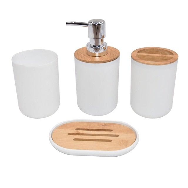 Bamboo Bathroom Accessories Set Plastic Bathroom Kit Soap Dispenser Toothbrush Cup Soap Dish Toilet Brush Holder Trash Can Bathroom Accessories Toothbrush Holder Toothbrush Cup Soap Dispenser Soap Dish Toilet Brush Holder Trash Can For Home Apartment Stevvex