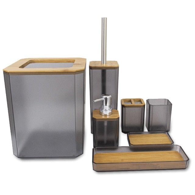 Bamboo Bathroom Accessories Set Plastic Bathroom Kit Soap Dispenser Toothbrush Cup Soap Dish Toilet Brush Holder Trash Can Bathroom Accessories Toothbrush Holder Toothbrush Cup Soap Dispenser Soap Dish Toilet Brush Holder Trash Can For Home Apartment Stevvex