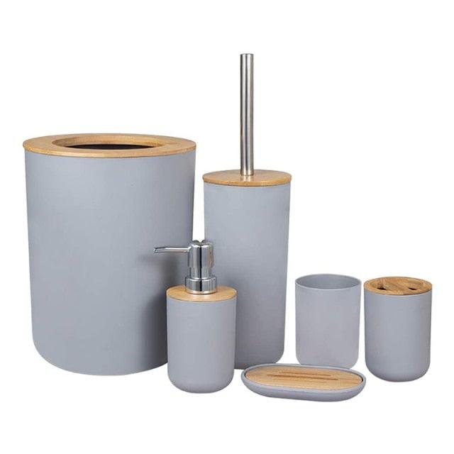 Bamboo Bathroom Accessories Set Plastic Bathroom Kit Soap Dispenser Toothbrush Cup Soap Dish Toilet Brush Holder Trash Can Bathroom Accessories Toothbrush Holder Toothbrush Cup Soap Dispenser Soap Dish Toilet Brush Holder Trash Can For Home Apartment Stevvex
