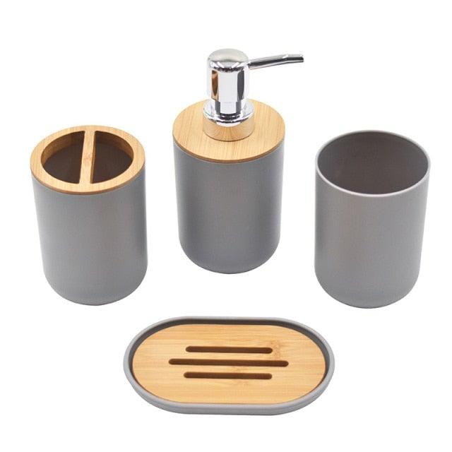 Bamboo Bathroom Accessories Set Plastic Bathroom Kit Soap Dispenser Toothbrush Cup Soap Dish Toilet Brush Holder Trash Can Bathroom Accessories Toothbrush Holder Toothbrush Cup Soap Dispenser Soap Dish Toilet Brush Holder Trash Can For Home Apartment Stevvex