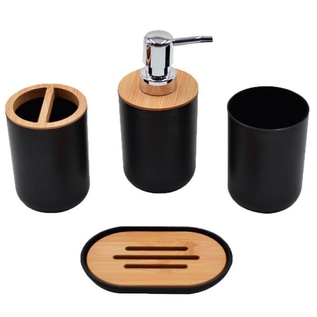 Bamboo Bathroom Accessories Set Plastic Bathroom Kit Soap Dispenser Toothbrush Cup Soap Dish Toilet Brush Holder Trash Can Bathroom Accessories Toothbrush Holder Toothbrush Cup Soap Dispenser Soap Dish Toilet Brush Holder Trash Can For Home Apartment Stevvex