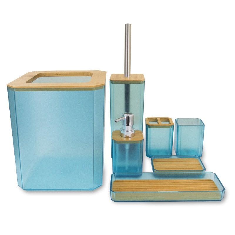 Bamboo Bathroom Accessories Set Plastic Bathroom Kit Soap Dispenser Toothbrush Cup Soap Dish Toilet Brush Holder Trash Can Bathroom Accessories Toothbrush Holder Toothbrush Cup Soap Dispenser Soap Dish Toilet Brush Holder Trash Can For Home Apartment Stevvex