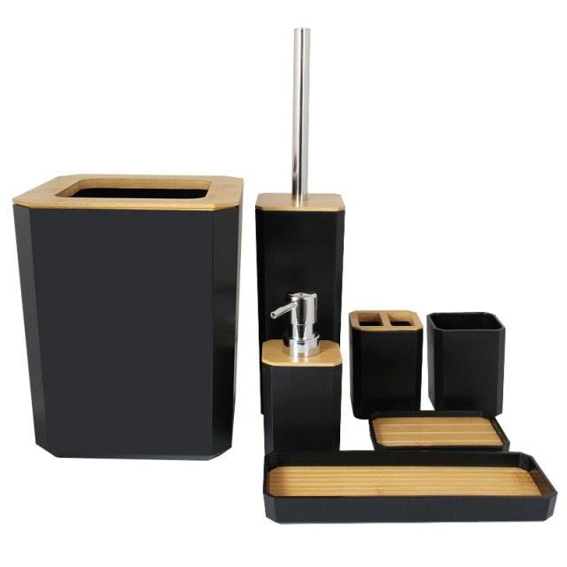 Bamboo Bathroom Accessories Set Plastic Bathroom Kit Soap Dispenser Toothbrush Cup Soap Dish Toilet Brush Holder Trash Can Bathroom Accessories Toothbrush Holder Toothbrush Cup Soap Dispenser Soap Dish Toilet Brush Holder Trash Can For Home Apartment Stevvex