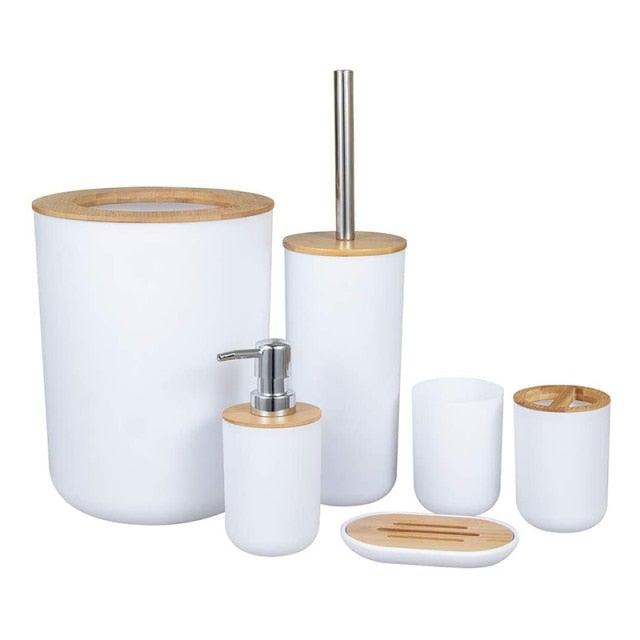 Bamboo Bathroom Accessories Set Plastic Bathroom Kit Soap Dispenser Toothbrush Cup Soap Dish Toilet Brush Holder Trash Can Bathroom Accessories Toothbrush Holder Toothbrush Cup Soap Dispenser Soap Dish Toilet Brush Holder Trash Can For Home Apartment Stevvex