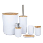 Bamboo Bathroom Accessories Set Plastic Bathroom Kit Soap Dispenser Toothbrush Cup Soap Dish Toilet Brush Holder Trash Can Bathroom Accessories Toothbrush Holder Toothbrush Cup Soap Dispenser Soap Dish Toilet Brush Holder Trash Can For Home Apartment Stevvex