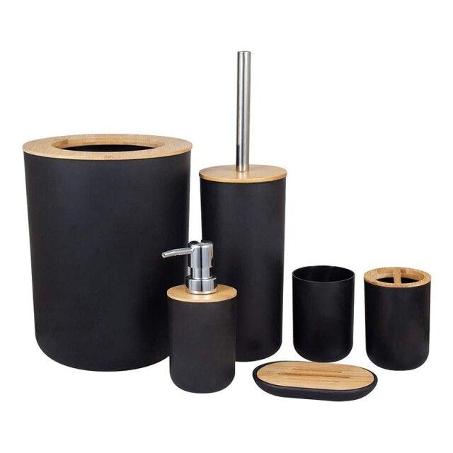 Bamboo Bathroom Accessories Set Plastic Bathroom Kit Soap Dispenser Toothbrush Cup Soap Dish Toilet Brush Holder Trash Can Bathroom Accessories Toothbrush Holder Toothbrush Cup Soap Dispenser Soap Dish Toilet Brush Holder Trash Can For Home Apartment Stevvex