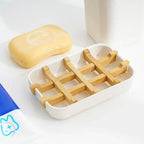 Bamboo Fiber Shower Soap Holder Draining Box Kitchen Storage Rack Bathroom Soap Case Supplies Portable Bar Soap Box Container Bamboo Self-Draining Soap Box And Soap Saver Pouch Soap Holder for Shower Bathroom Kitchen Bathtub Bar Sink White and Black Stevvex