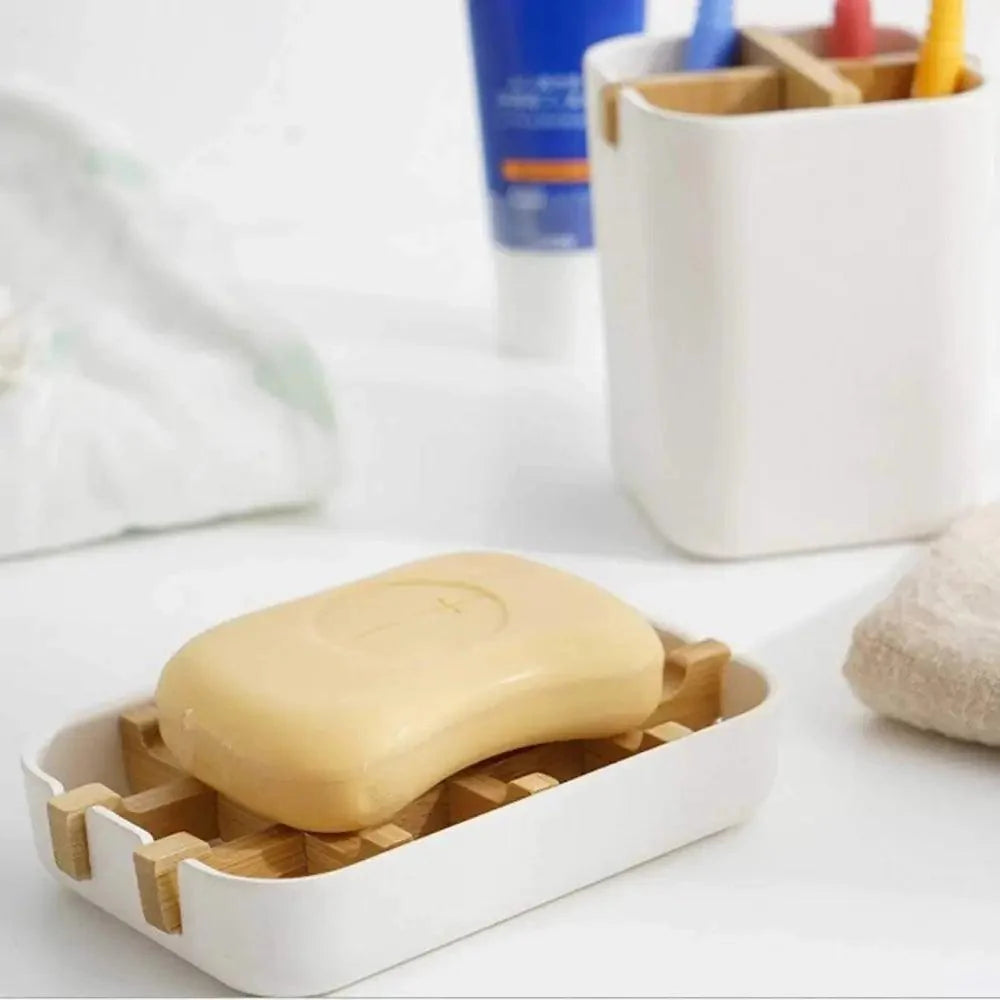 Bamboo Fiber Shower Soap Holder Draining Box Kitchen Storage Rack Bathroom Soap Case Supplies Portable Bar Soap Box Container Bamboo Self-Draining Soap Box And Soap Saver Pouch Soap Holder for Shower Bathroom Kitchen Bathtub Bar Sink White and Black Stevvex