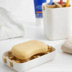 Bamboo Fiber Shower Soap Holder Draining Box Kitchen Storage Rack Bathroom Soap Case Supplies Portable Bar Soap Box Container Bamboo Self-Draining Soap Box And Soap Saver Pouch Soap Holder for Shower Bathroom Kitchen Bathtub Bar Sink White and Black Stevvex