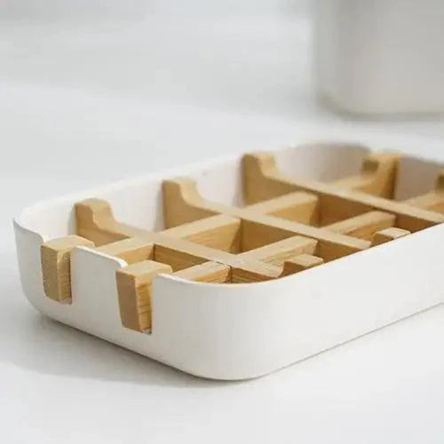 Bamboo Fiber Shower Soap Holder Draining Box Kitchen Storage Rack Bathroom Soap Case Supplies Portable Bar Soap Box Container Bamboo Self-Draining Soap Box And Soap Saver Pouch Soap Holder for Shower Bathroom Kitchen Bathtub Bar Sink White and Black Stevvex