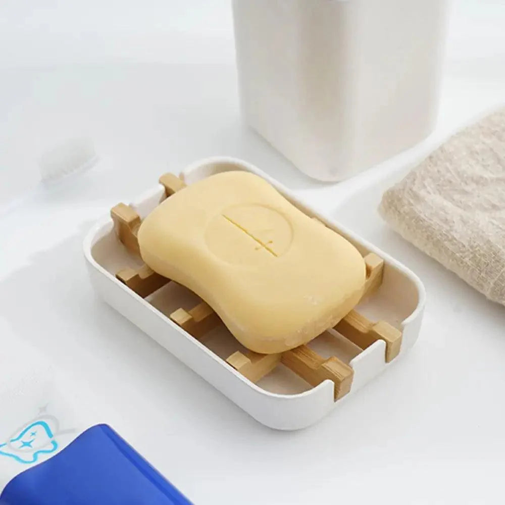 Bamboo Fiber Shower Soap Holder Draining Box Kitchen Storage Rack Bathroom Soap Case Supplies Portable Bar Soap Box Container Bamboo Self-Draining Soap Box And Soap Saver Pouch Soap Holder for Shower Bathroom Kitchen Bathtub Bar Sink White and Black Stevvex