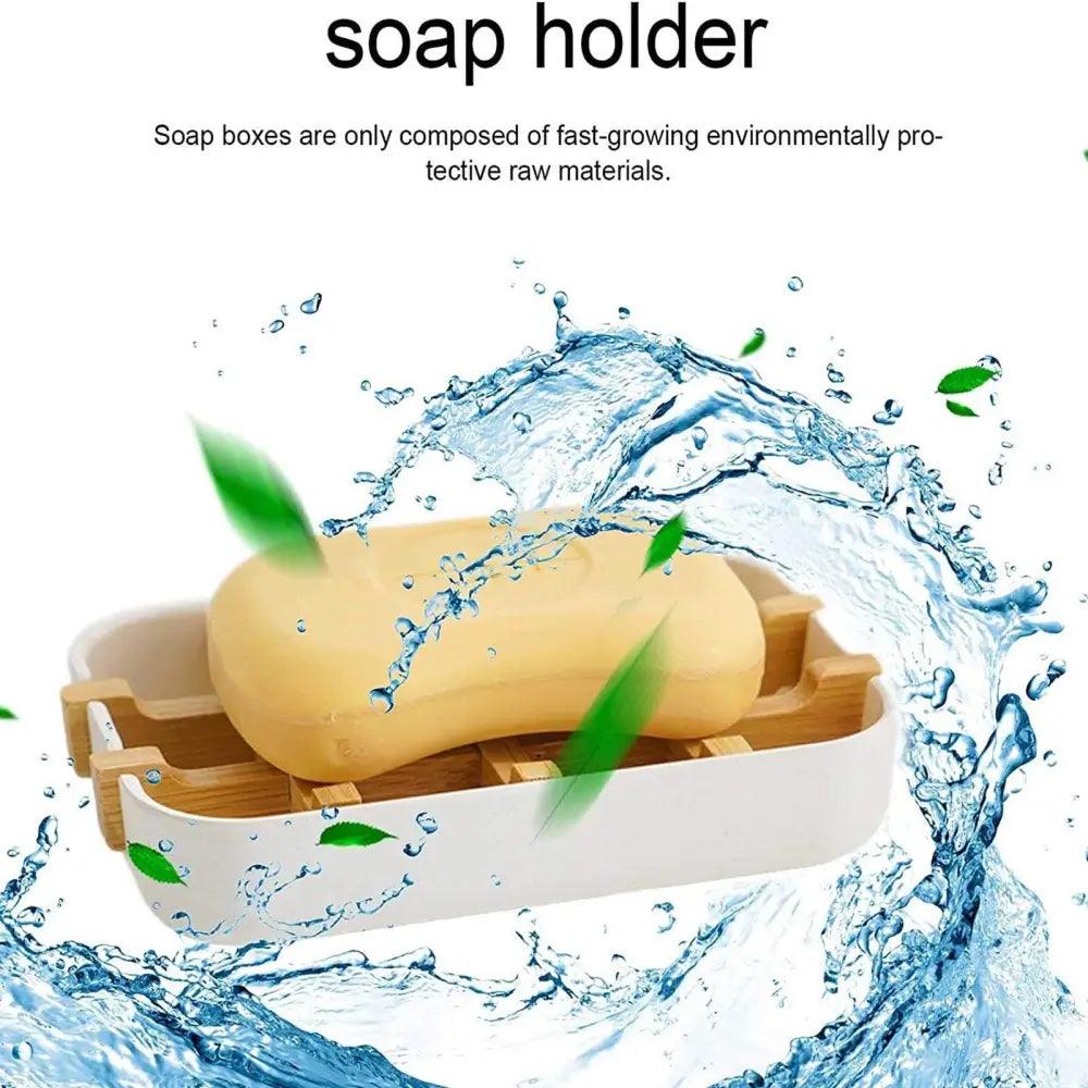 Bamboo Fiber Shower Soap Holder Draining Box Kitchen Storage Rack Bathroom Soap Case Supplies Portable Bar Soap Box Container Bamboo Self-Draining Soap Box And Soap Saver Pouch Soap Holder for Shower Bathroom Kitchen Bathtub Bar Sink White and Black Stevvex