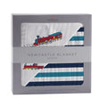 Bamboo Muslin Baby Blanket Vintage Train Blue Stripes