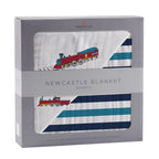 Bamboo Muslin Baby Blanket Vintage Train Blue Stripes