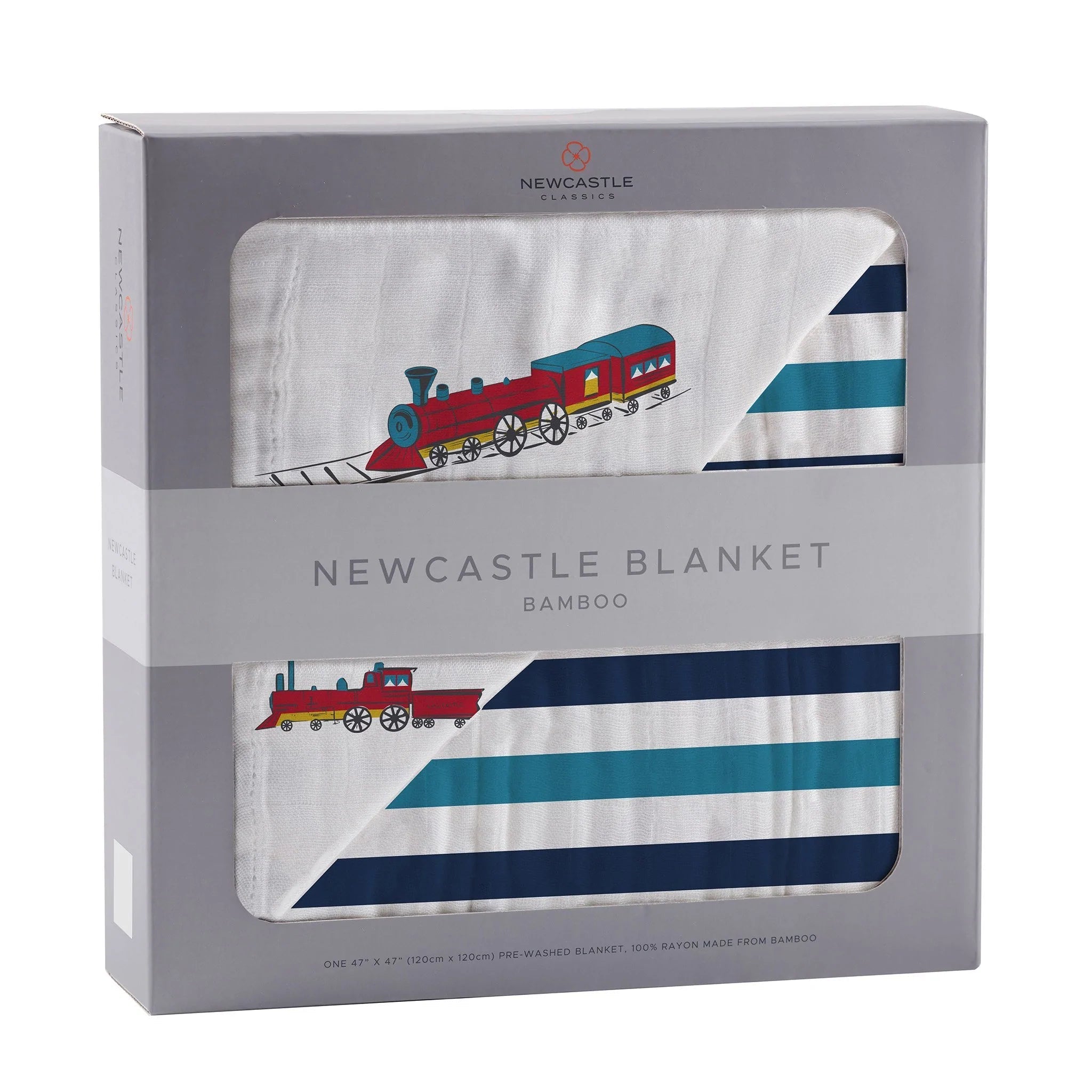 Bamboo Muslin Baby Blanket Vintage Train Blue Stripes
