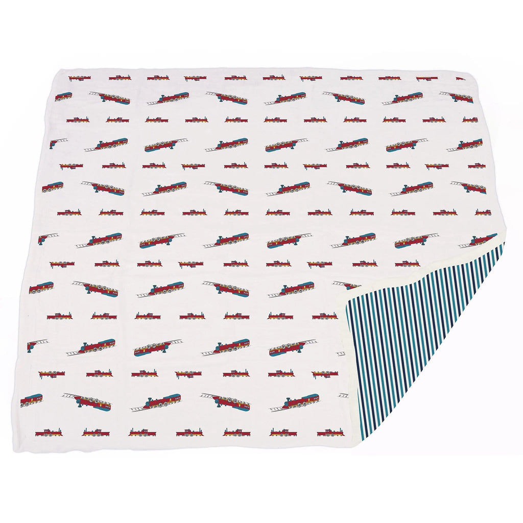 Bamboo Muslin Baby Blanket Vintage Train Blue Stripes