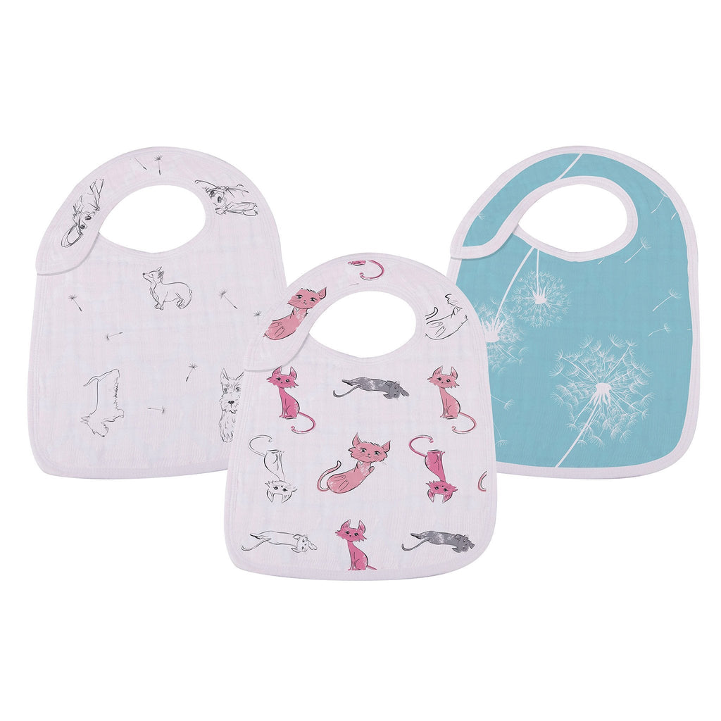 Bamboo Muslin Baby Snap Bibs 3 Pack Dandelion Print