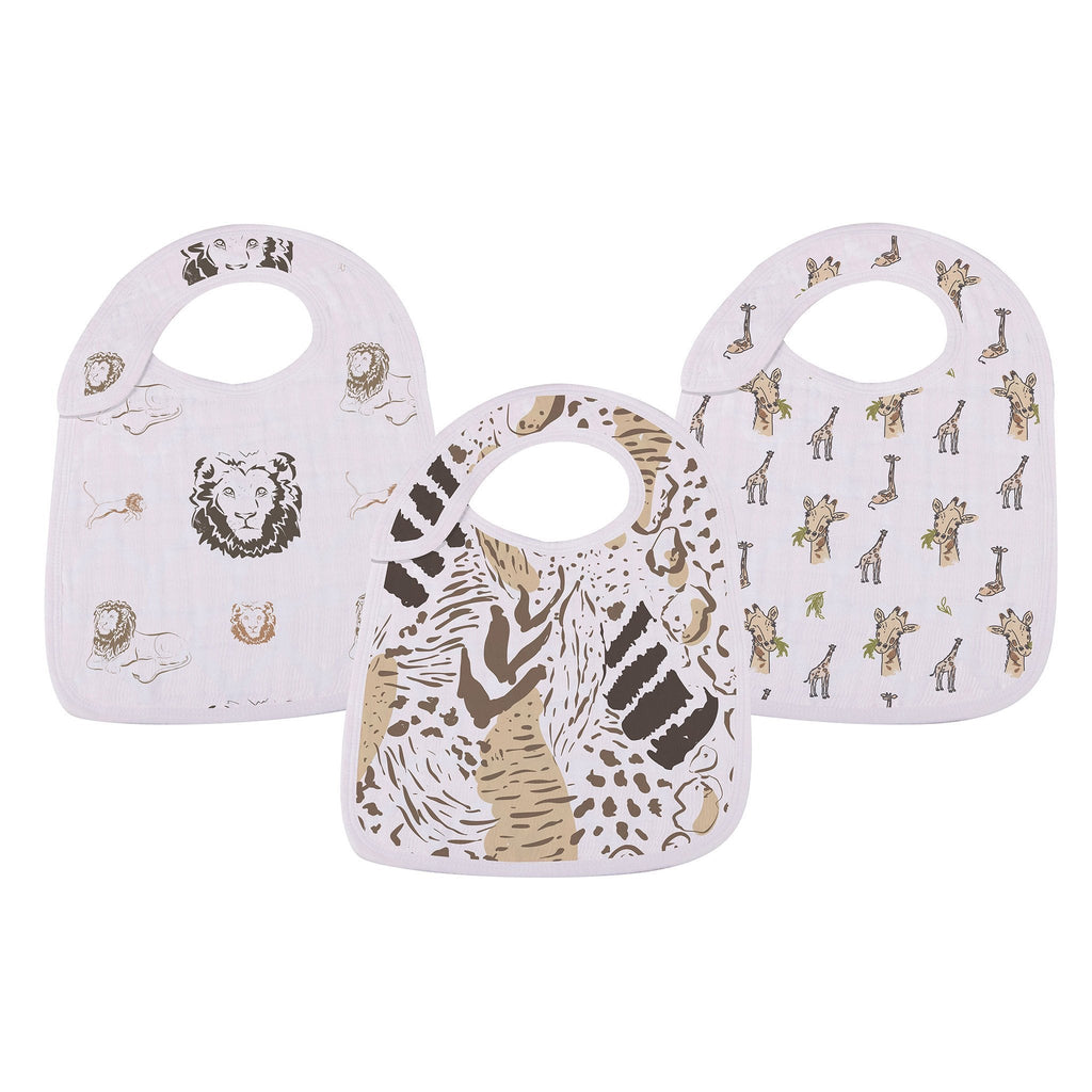 Bamboo Muslin Baby Snap Bibs 3 Pack Savannah Print Soft
