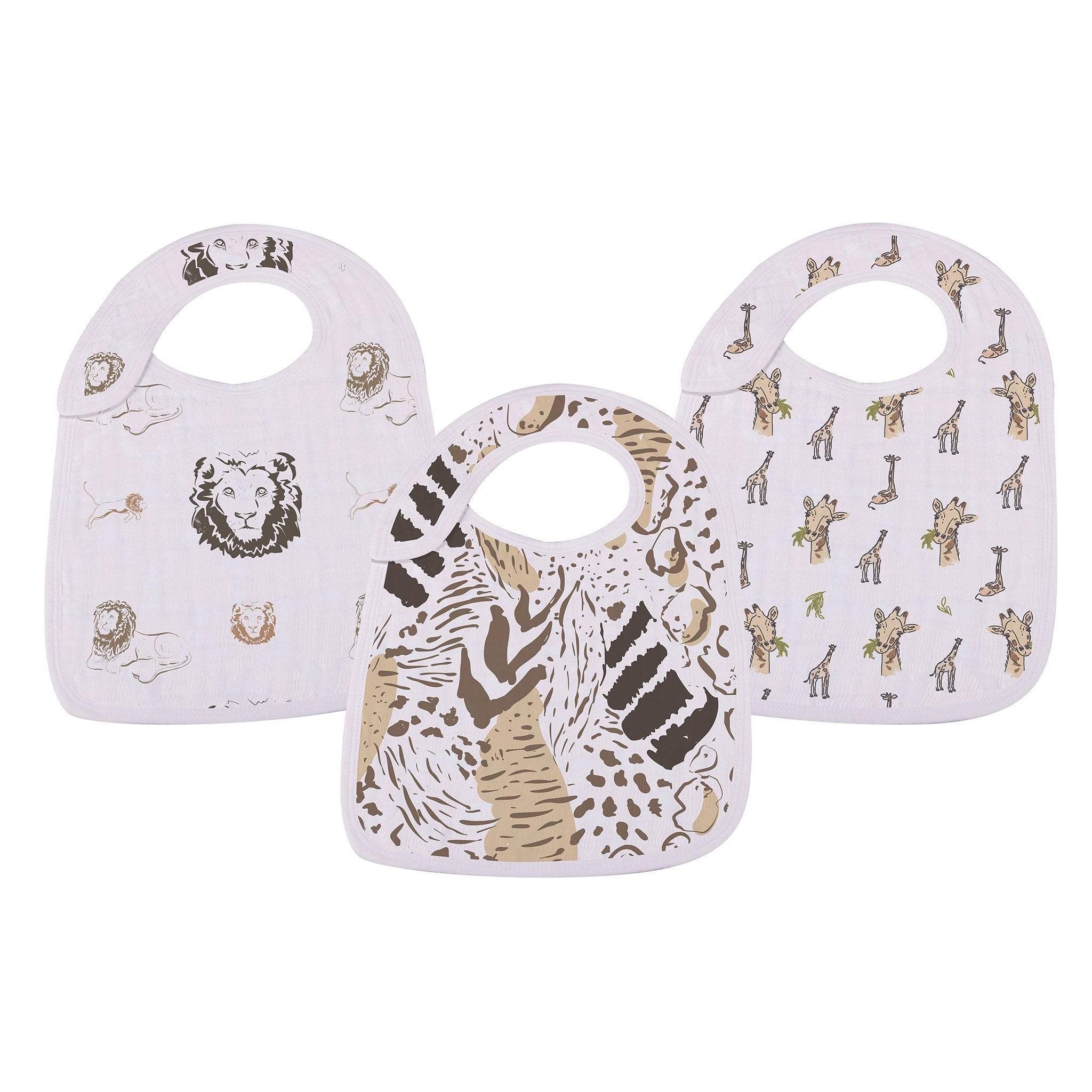 Bamboo Muslin Baby Snap Bibs 3 Pack Savannah Print Soft