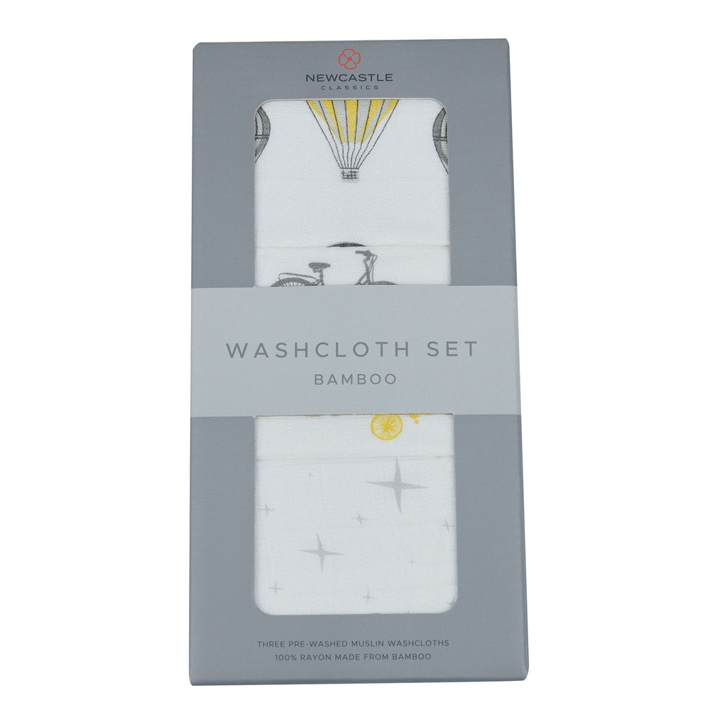 Bamboo Muslin Washcloths 3 Pack Travel Print Gentle