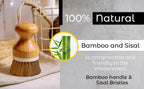 Bamboo Sisal Dish Brush Eco Friendly Firm Bristles For Dishes, Pans, Produce