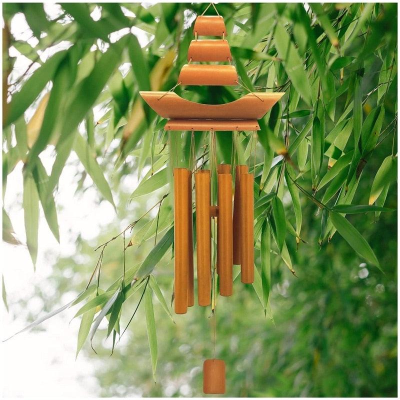 Bamboo Wind Chimes Pendant Balcony Outdoor Yard Garden Home Handmade Craft Wind Chimes With Rotating Hook Outdoor Decor Wind Chimes for Garden Patio Yard Home Antique Tubes Bell Handmade Wind Chime Wall Hanging Crafts Gift Stevvex