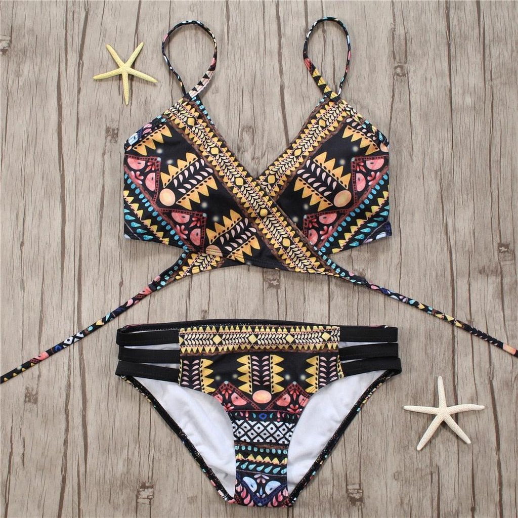 Bandage Bikini String Strappy Swim Wear Bathing Suit Swimsuit Beachwear Swimwear Women Bikini Women's Halter Bandage Bikini Strappy Bottom Two Piece Swimsuits Stevvex