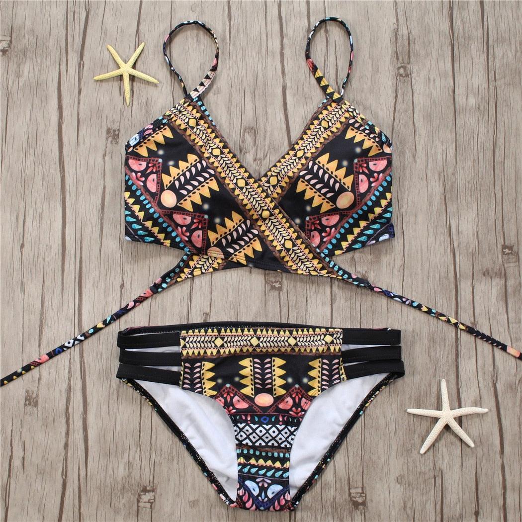 Bandage Bikini String Strappy Swim Wear Bathing Suit Swimsuit Beachwear Swimwear Women Bikini Women's Halter Bandage Bikini Strappy Bottom Two Piece Swimsuits Stevvex