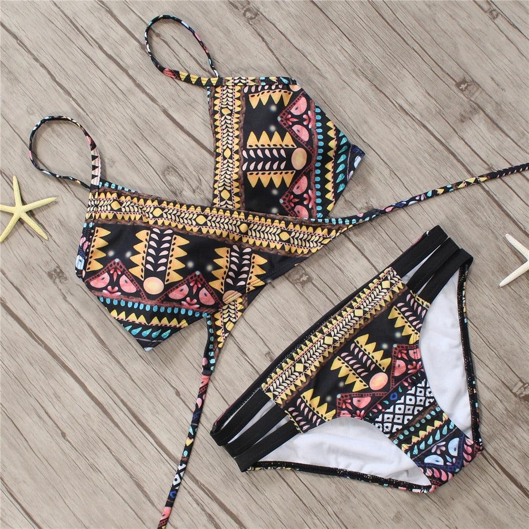 Bandage Bikini String Strappy Swim Wear Bathing Suit Swimsuit Beachwear Swimwear Women Bikini Women's Halter Bandage Bikini Strappy Bottom Two Piece Swimsuits Stevvex