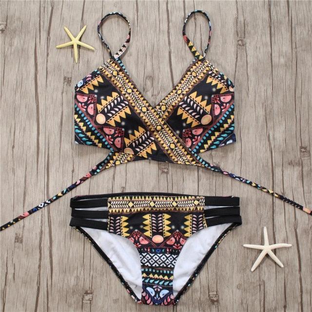 Bandage Bikini String Strappy Swim Wear Bathing Suit Swimsuit Beachwear Swimwear Women Bikini Women's Halter Bandage Bikini Strappy Bottom Two Piece Swimsuits Stevvex