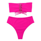 Bandage Bikini Swimwear Women Swimsuit High Waist Bikini Set Bathing Suit Push Up Women's Spaghetti Strap Bandeau Lace Up High Waist 2PCS Bikini Set