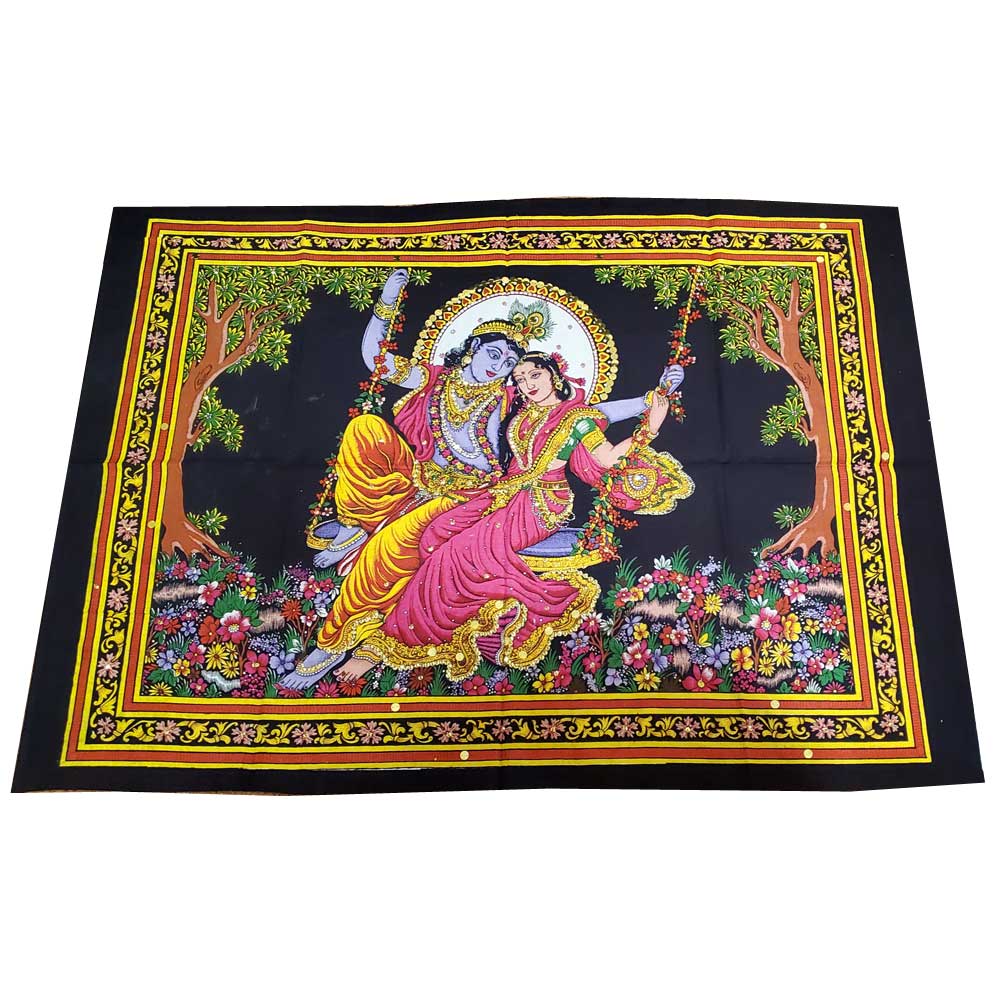 Krishna Wall Art Black Handpainted Cloth Banner Sequin BandsCo Straps