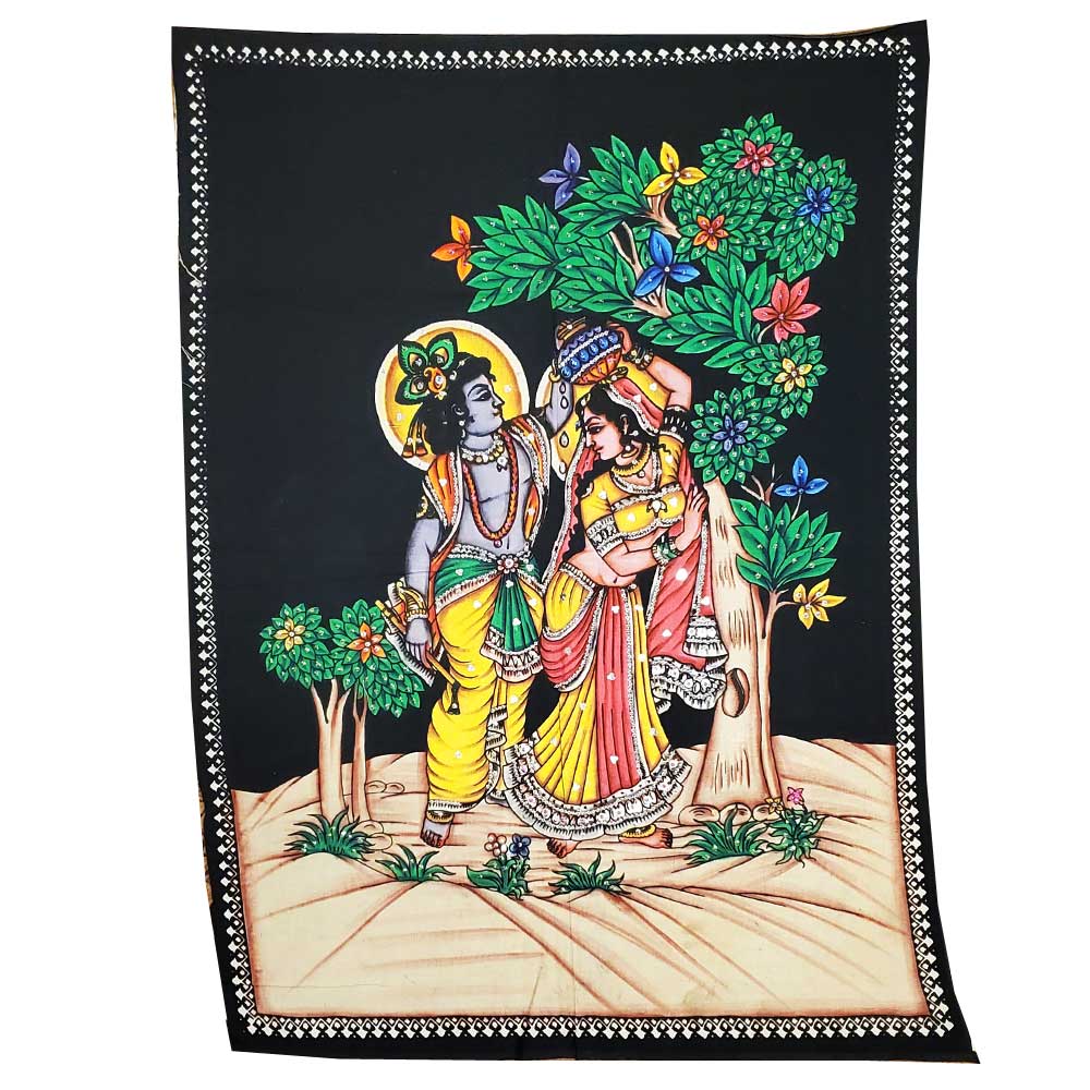 Krishna Wall Art Black Handpainted Cloth Banner Sequin BandsCo Straps