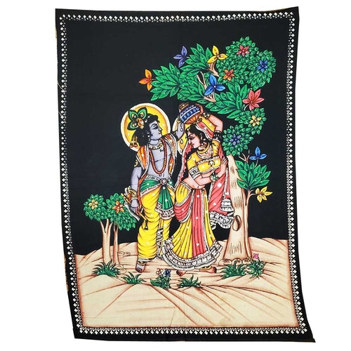 Krishna Wall Art Black Handpainted Cloth Banner Sequin BandsCo Straps