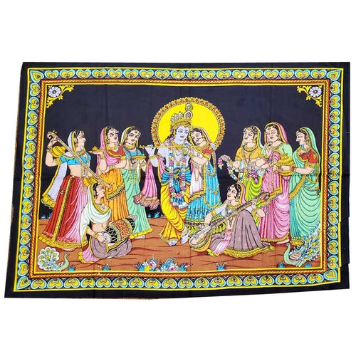 Krishna Wall Art Black Handpainted Cloth Banner Sequin BandsCo Straps