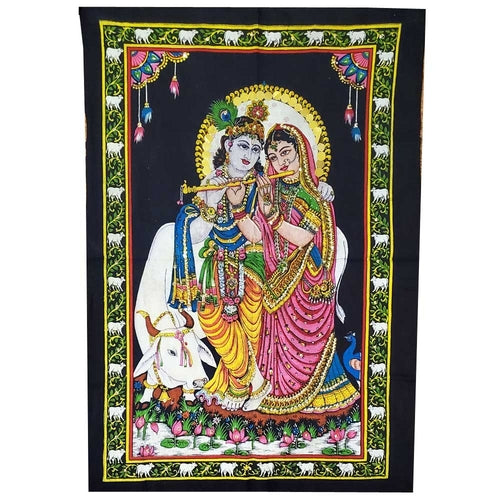 Krishna Wall Art Black Handpainted Cloth Banner Sequin BandsCo Straps