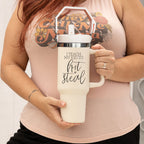 Baseball Mom Tumbler With Handle I Teach My Kid To Hit And Steal Travel Cup BandsCo Straps
