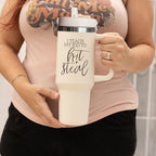 Baseball Mom Tumbler With Handle I Teach My Kid To Hit And Steal Travel Cup BandsCo Straps
