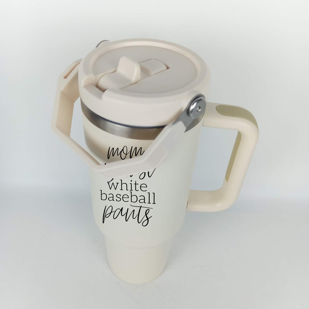 Mom Baseball Tumbler - Funny 'No White Baseball Pants' Insulated Sports Cup BandsCo Straps