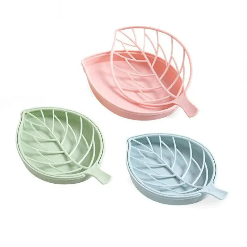 Bathroom Accessories Dish Plate Case Home Shower Leaf Shape Holder Container Soap Box Plastic Soap Box Dispenser Soap Rack Soap Dishes Leaf-Shaped Shower Soap Bar Holder With Draining Tray Fashionable Soap Dishes For Shower Kitchen Stevvex
