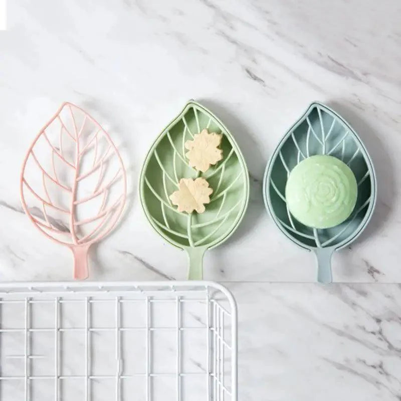 Bathroom Accessories Dish Plate Case Home Shower Leaf Shape Holder Container Soap Box Plastic Soap Box Dispenser Soap Rack Soap Dishes Leaf-Shaped Shower Soap Bar Holder With Draining Tray Fashionable Soap Dishes For Shower Kitchen Stevvex