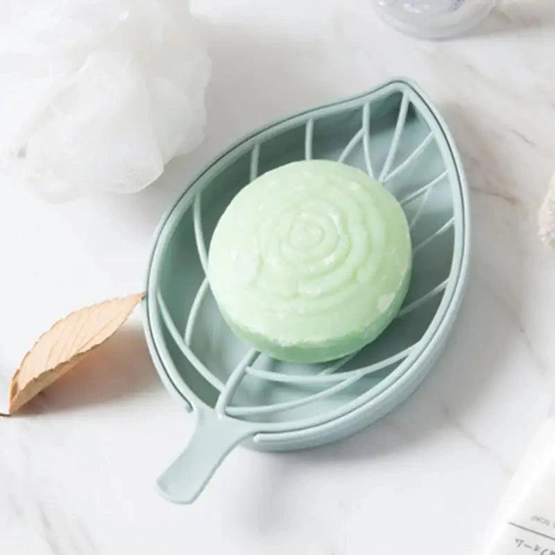 Bathroom Accessories Dish Plate Case Home Shower Leaf Shape Holder Container Soap Box Plastic Soap Box Dispenser Soap Rack Soap Dishes Leaf-Shaped Shower Soap Bar Holder With Draining Tray Fashionable Soap Dishes For Shower Kitchen Stevvex