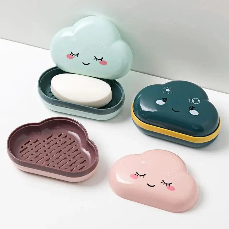 Bathroom Soap Dish Box Cute Cartoon Clouds Soap Holder Home Shower Travel Container Soap Tray Drainer Box Bathroom Accessories Soap Dish with Drain Soap Holder Soap Saver Easy Cleaning Dry Stop  Soap Stevvex