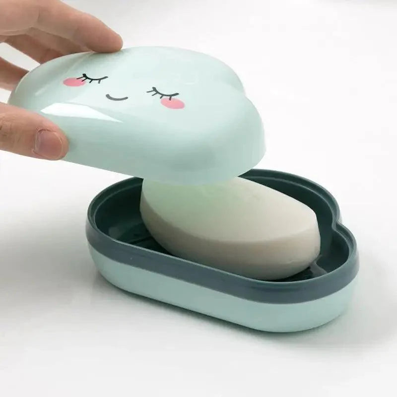Bathroom Soap Dish Box Cute Cartoon Clouds Soap Holder Home Shower Travel Container Soap Tray Drainer Box Bathroom Accessories Soap Dish with Drain Soap Holder Soap Saver Easy Cleaning Dry Stop  Soap Stevvex