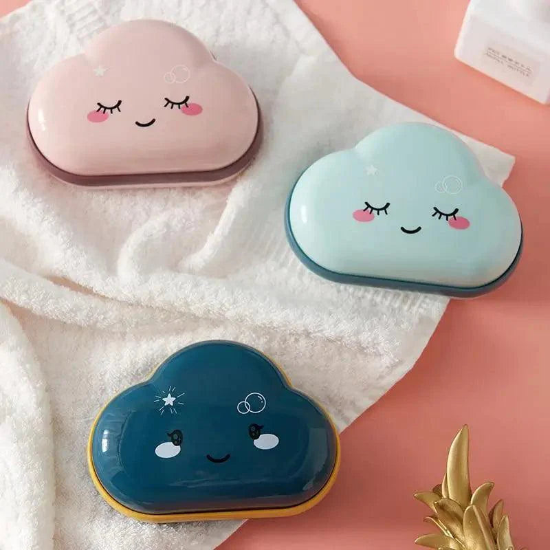 Bathroom Soap Dish Box Cute Cartoon Clouds Soap Holder Home Shower Travel Container Soap Tray Drainer Box Bathroom Accessories Soap Dish with Drain Soap Holder Soap Saver Easy Cleaning Dry Stop  Soap Stevvex