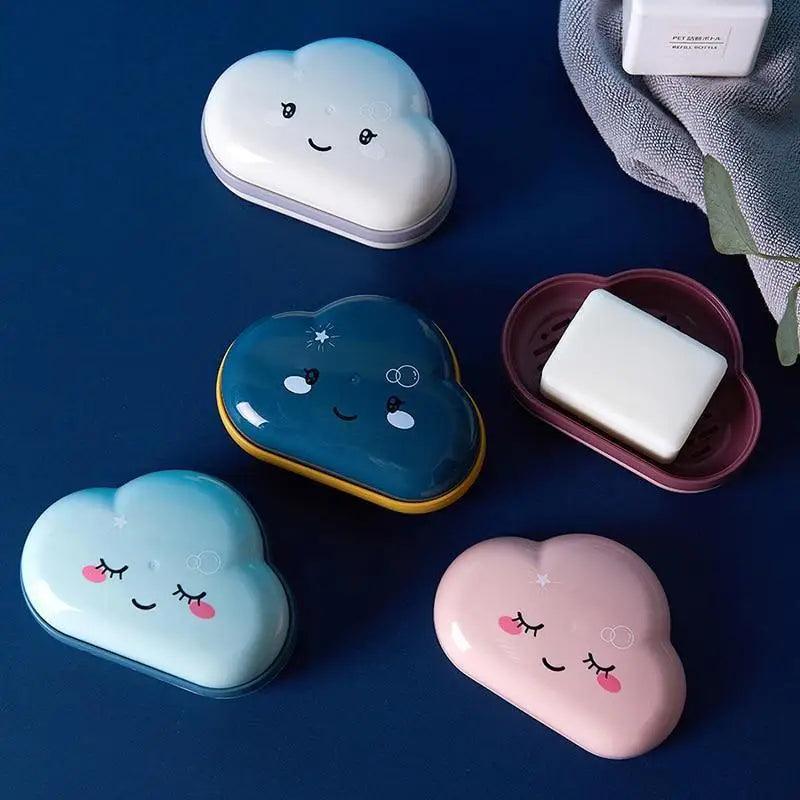 Bathroom Soap Dish Box Cute Cartoon Clouds Soap Holder Home Shower Travel Container Soap Tray Drainer Box Bathroom Accessories Soap Dish with Drain Soap Holder Soap Saver Easy Cleaning Dry Stop  Soap Stevvex